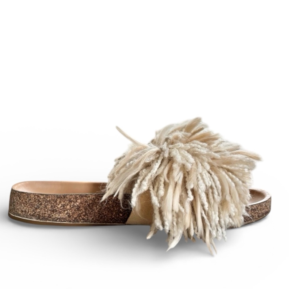 UGG Tan Cindi Yarn Fluffy Pom Pom Slides - Picture 11 of 13